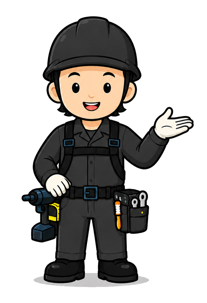蓄電池について説明するスタッフのイラスト
