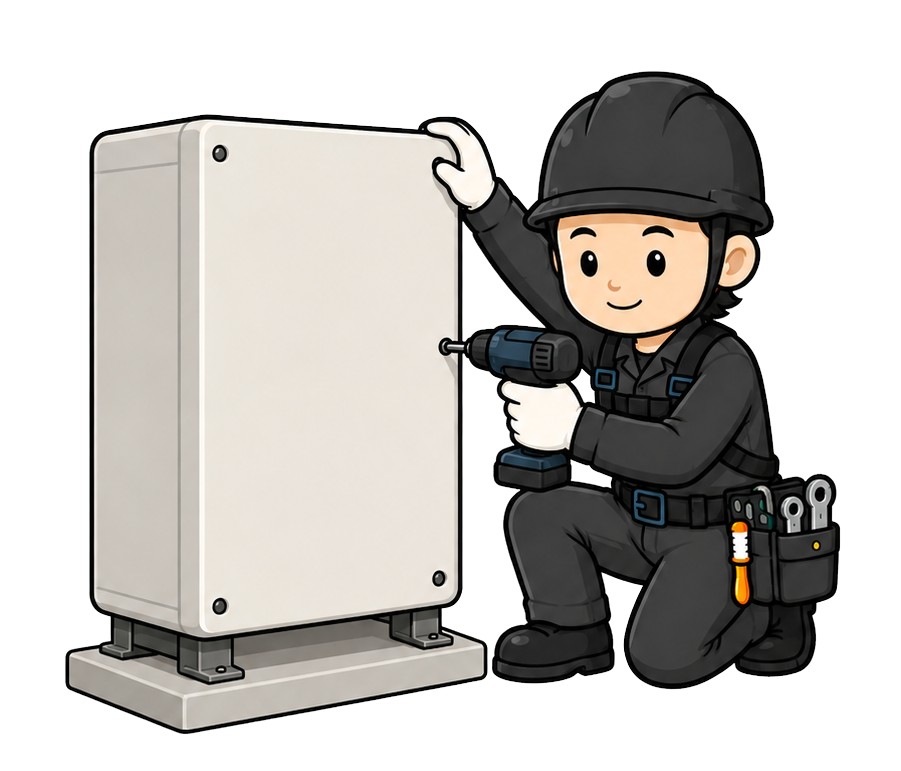 蓄電池を設置するスタッフのイラスト